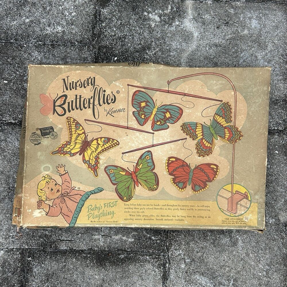 Vintage 1950s Kenner Nursery Butterflies Baby Crib Mobile Toy Complete Boxed